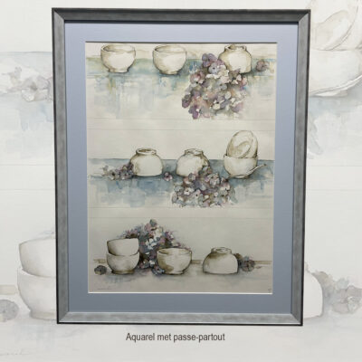 Aquarel met passe-partout ingelijst