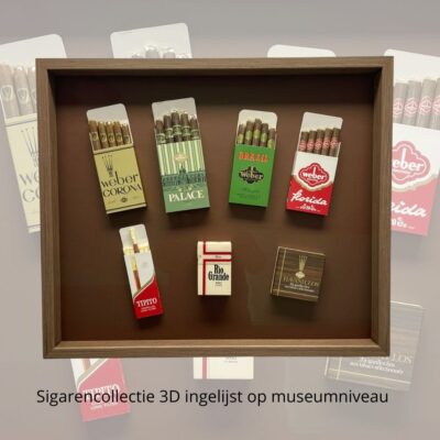 Ingelijste sigarencollectie in een verdiepte objectlijst